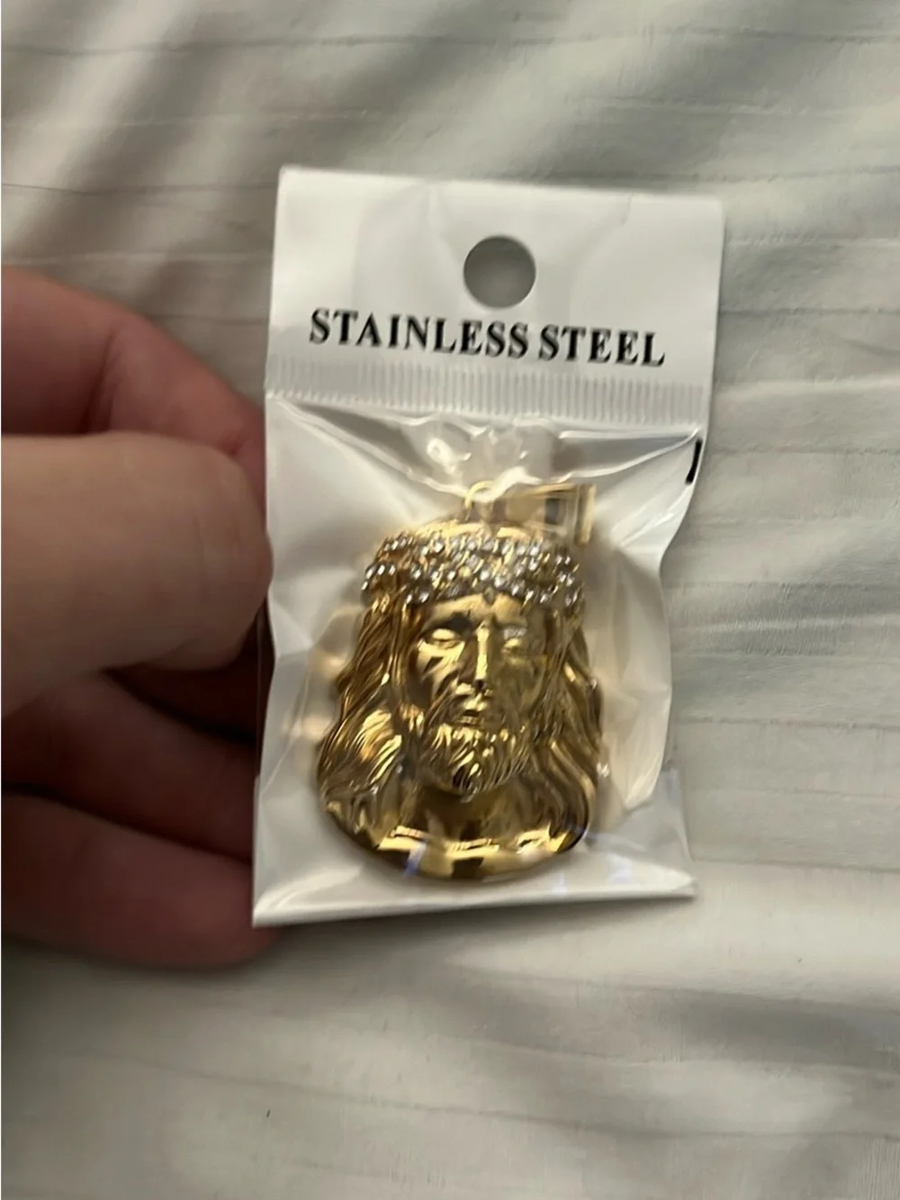 14K Gold Mens Jesus Head Pendant Stainless Steel Iced Out Simulated Diamonds Lux